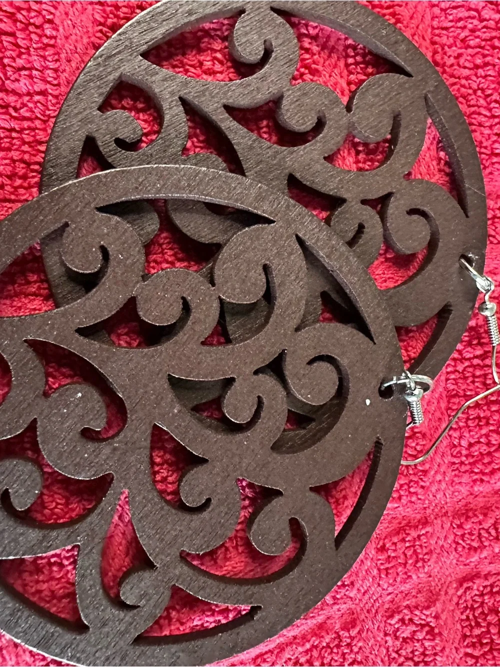 Source Unknown Brown Filigree Round Wood Earrings